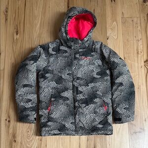 Columbia Kids Black and White Patterned Puffer Jacket with Pink Lining
